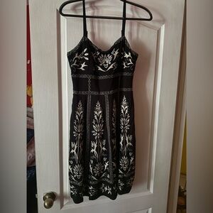 INC International Concepts Black and White Embroidered Midi Dress